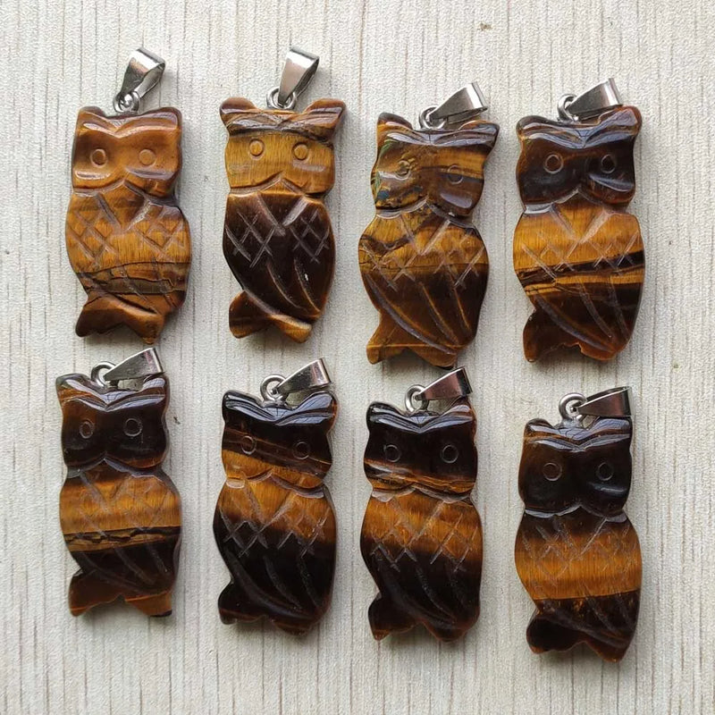 8pcs Tiger Eye Owl Pendants for Jewelry Making