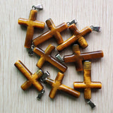 8pcs Natural Tiger Eye Stone Cross Pendants for Necklaces