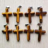 8pcs Natural Tiger Eye Stone Cross Pendants for Necklaces