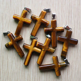 8pcs Natural Tiger Eye Stone Cross Pendants for Necklaces