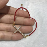 Red Inlay Cross Lucky Rope Bracelet Adjustable Length