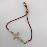 Red Inlay Cross Lucky Rope Bracelet Adjustable Length