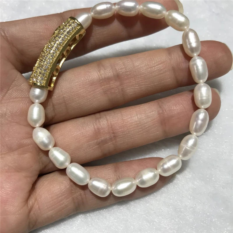 Freshwater Pearl Bracelet with Zirco Inlay 6-7mm
