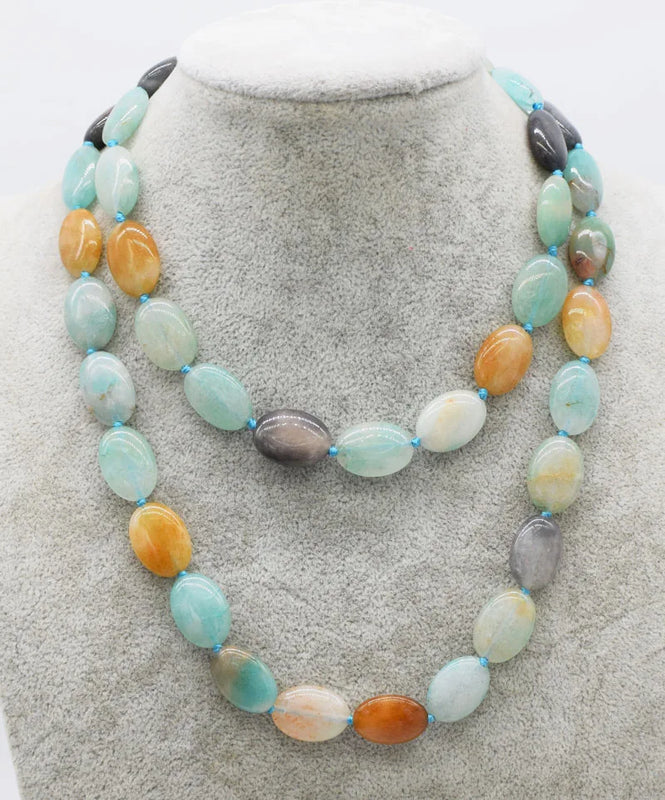 Green Jade Long Necklace 33in Nature Beads Gemstone Woman