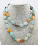 Green Jade Long Necklace 33in Nature Beads Gemstone Woman