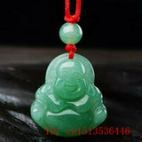 Green Jade Guanyin Buddha Pendant Necklace Hand-Carved Man Luck Amulet