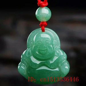 Green Jade Guanyin Buddha Pendant Necklace Hand-Carved Man Luck Amulet