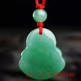 Green Jade Guanyin Buddha Pendant Necklace Hand-Carved Man Luck Amulet