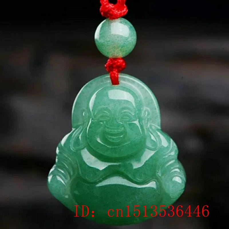Green Jade Guanyin Buddha Pendant Necklace Hand-Carved Man Luck Amulet