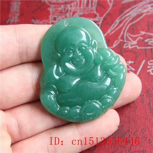 Green Jade Guanyin Buddha Pendant Necklace Hand-Carved Man Luck Amulet