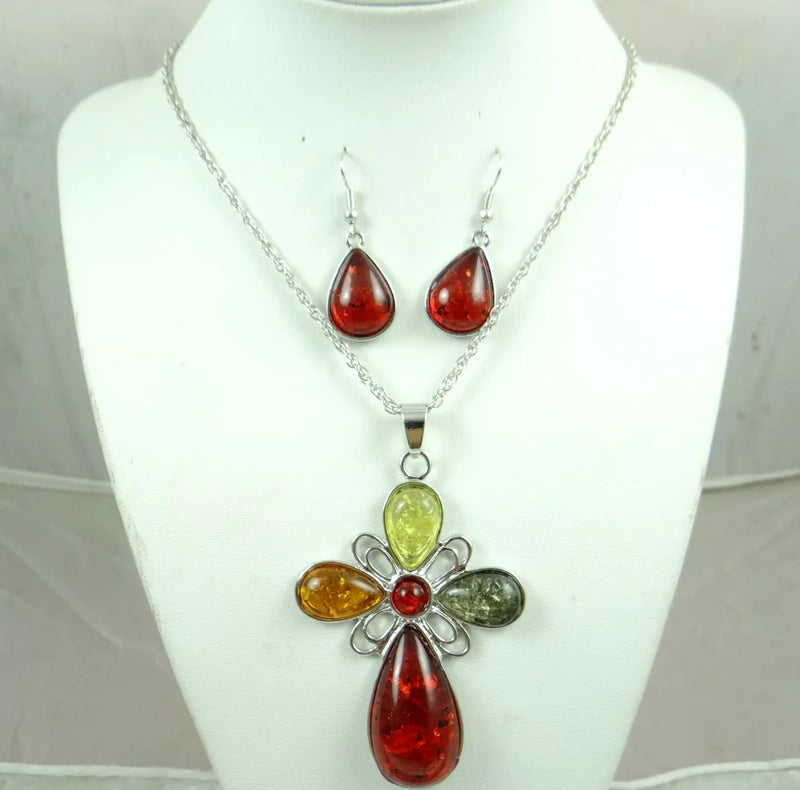 Modernist TEARDROP GOLDEN HONEY Pressed AMBER Water Drop NECKLACE