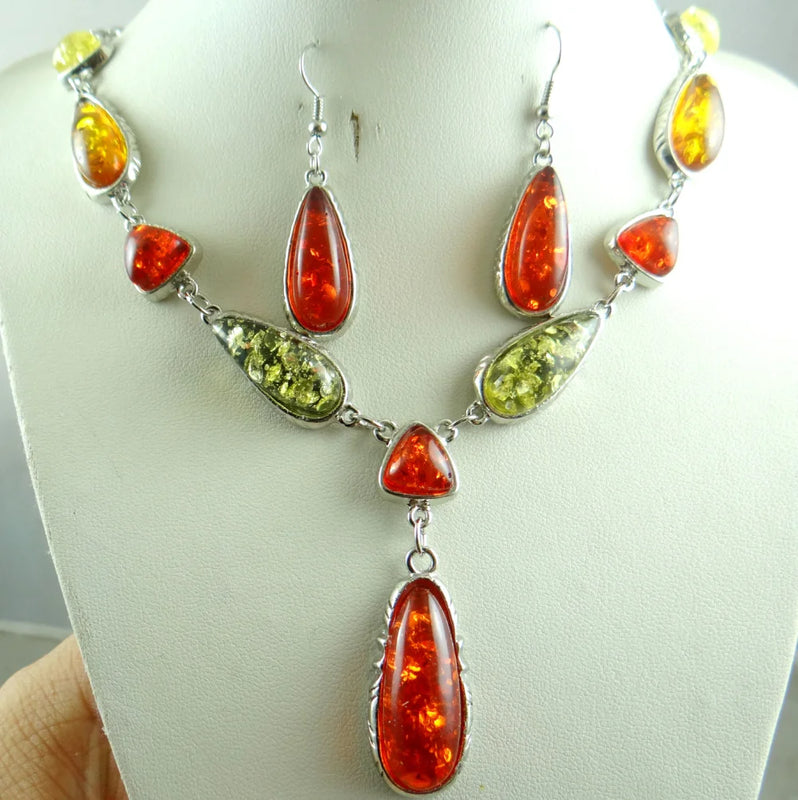Modernist Gold Tear Drop Amber Necklace
