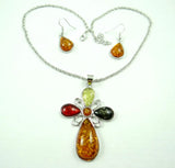 Modernist TEARDROP GOLDEN HONEY Pressed AMBER Water Drop NECKLACE