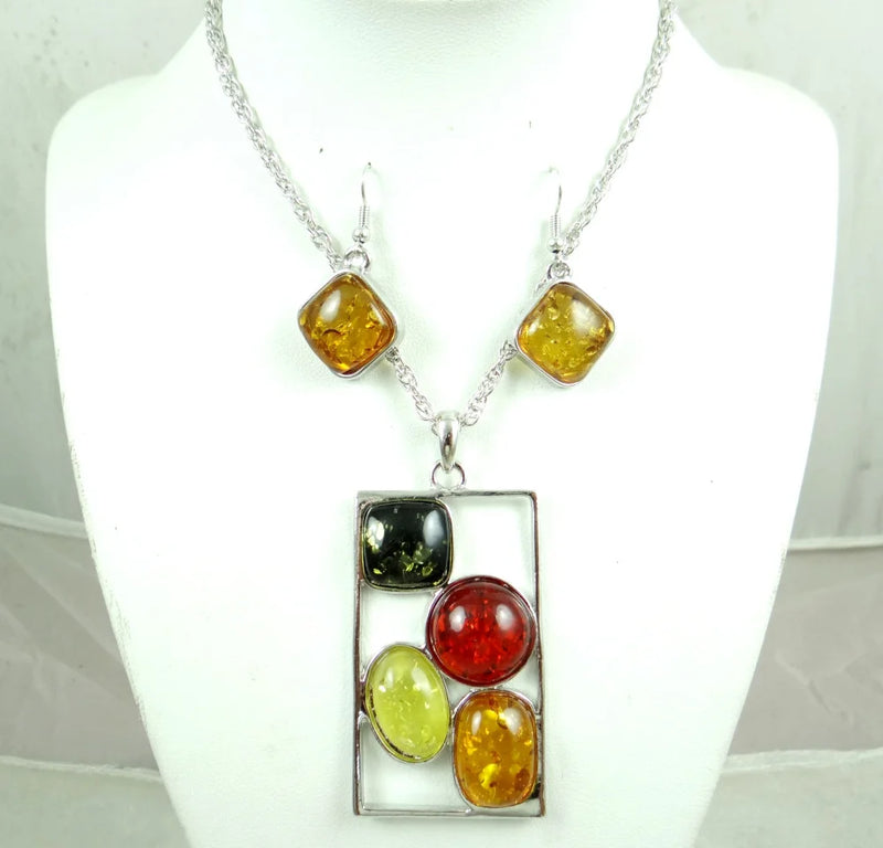 Modernist TEARDROP GOLDEN HONEY PRESSED AMBERS Water drop NECKLACE