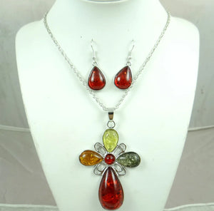 Modernist TEARDROP GOLDEN HONEY Pressed AMBER Water Drop NECKLACE