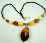 Modernist Waterdrop Golden Honey Pressed Amber Necklace