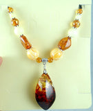 Modernist Waterdrop Golden Honey Pressed Amber Necklace