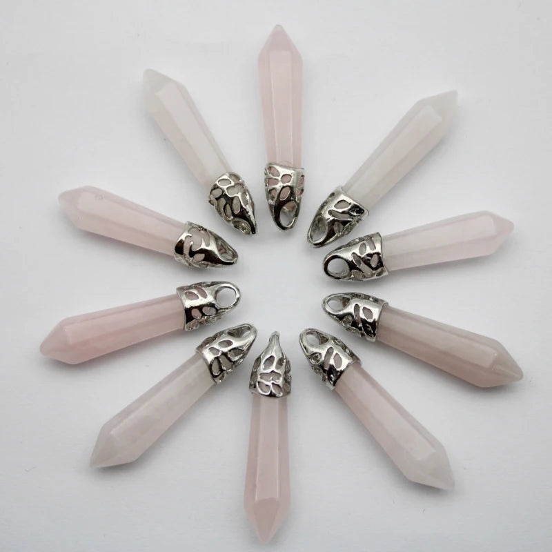 Rose Quartz Crystal Pillar Charms for Jewelry Making 15pcs