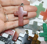 Rose Quartz Agate Cross Pendant for DIY Jewelry Making