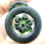 Chinese Green Stone Hand-Carved Amulet Pendant for DIY Jewelry Making