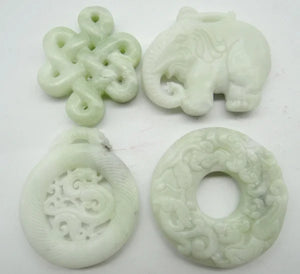 Green Stone Hand-Carved Amulet Pendant for DIY Jewelry Making