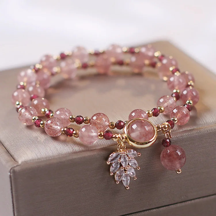 Strawberry Quartz 2 Rows Bracelet for Women