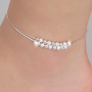 Silver Plated Two Line Ball Beads Anklet for Women Girl
