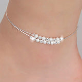 Silver Plated Two Line Ball Beads Anklet for Women Girl