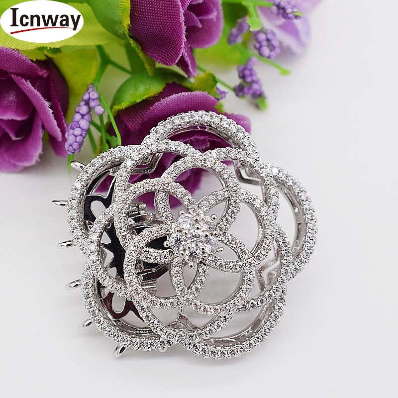 6-row Rhinestone Inlay Silver-Plated Clasp 3*3cm for DIY Bracelet Necklace