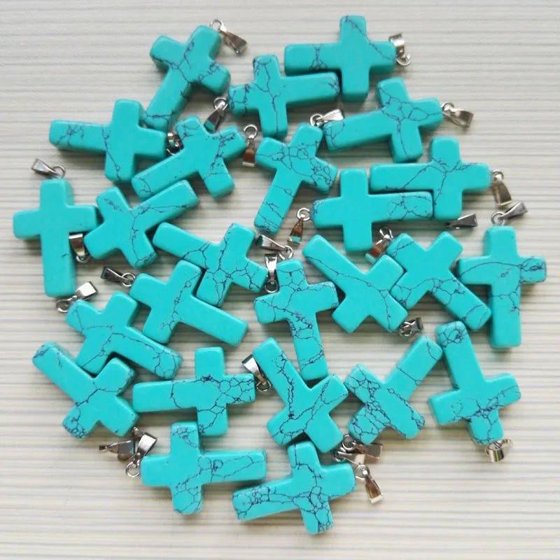 Turquoise Cross Pendants for Jewelry Making, Man Necklace Accessory 50pcs