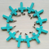 Turquoise Cross Pendants for Jewelry Making, Man Necklace Accessory 50pcs