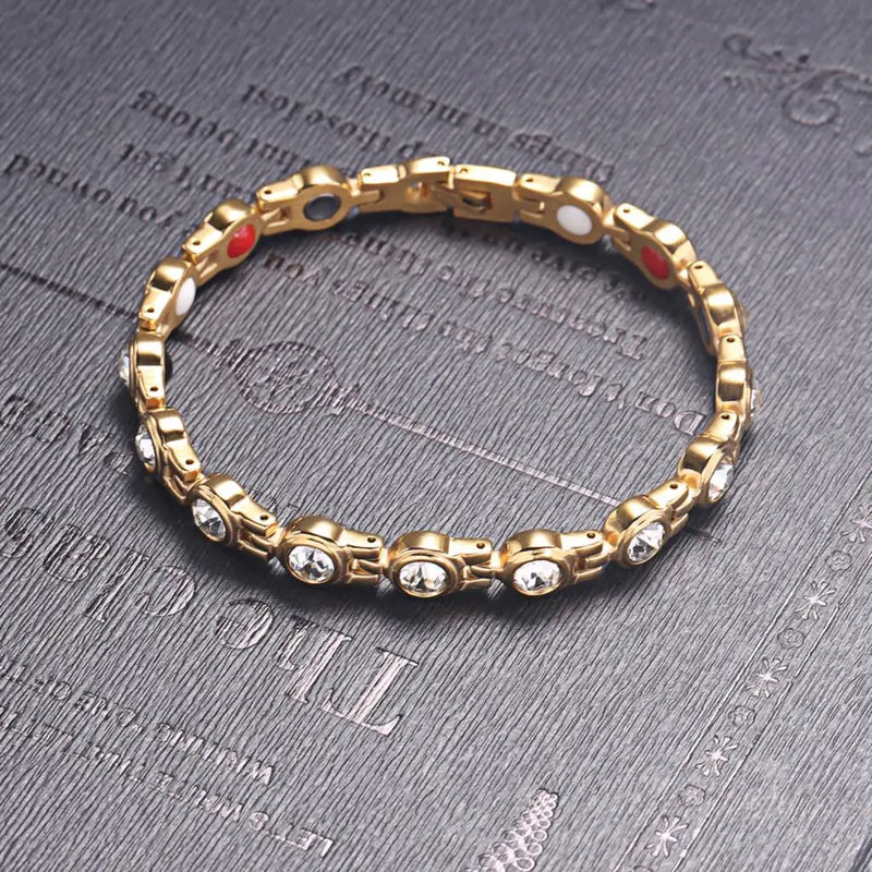 Women Beauty 15pcs Clear Crystals Magnetic Bracelet Zircon Stainless Steel