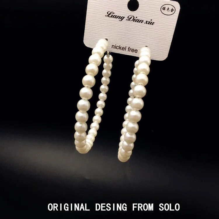8MM Bead Pearl Earrings Circle Ring Female Temperament