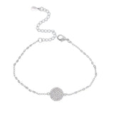 Brass CZ Jewelry Chain Bracelet with Round Disk Charm