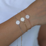 Brass CZ Jewelry Chain Bracelet with Round Disk Charm