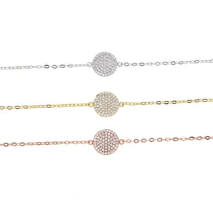 Brass CZ Jewelry Chain Bracelet with Round Disk Charm