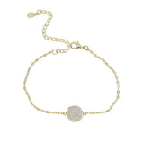 Brass CZ Jewelry Chain Bracelet with Round Disk Charm