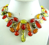Golden Honey Pressed Amber Teardrop Necklace