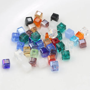 Crystal Glass Beads Mix 4mm Square Cube 100pcs