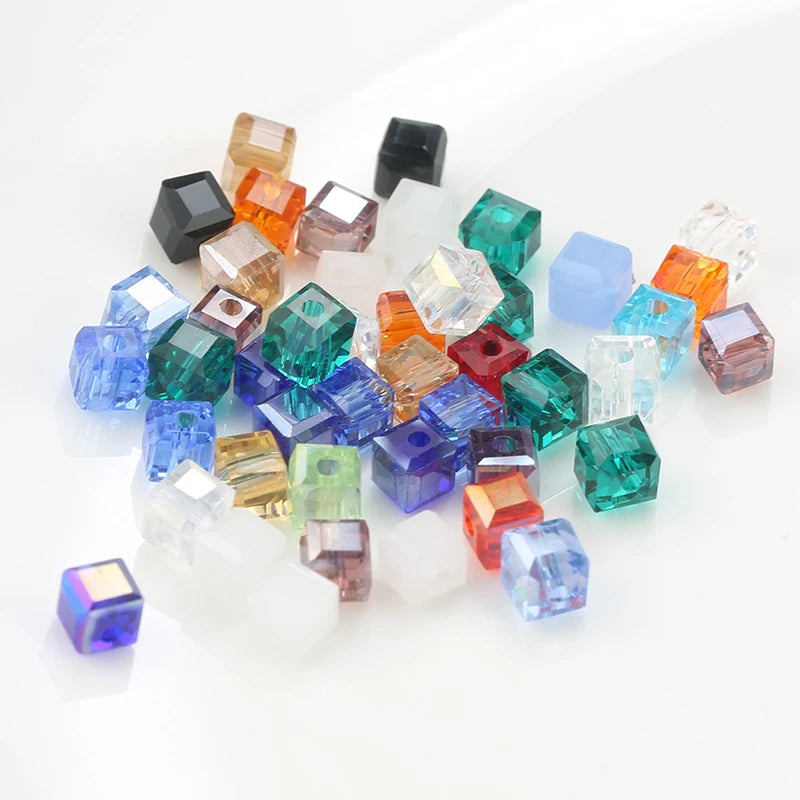 Crystal Glass Beads Mix 4mm Square Cube 100pcs