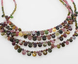 Multicolor Tourmaline Round & Drop Necklace 18" Gemstone Beads for Women