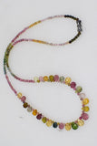 Multicolor Tourmaline Round & Drop Necklace 18" Gemstone Beads for Women