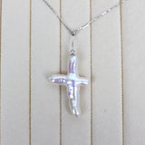 Baroque Pearl Cross Pendant with Sterling Silver Chains