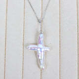 Baroque Pearl Cross Pendant with Sterling Silver Chains
