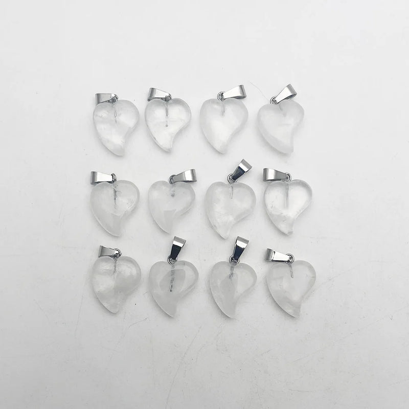 Crystal Natural Stone Heart Necklace Charms Love Pendants for Women 12Pc
