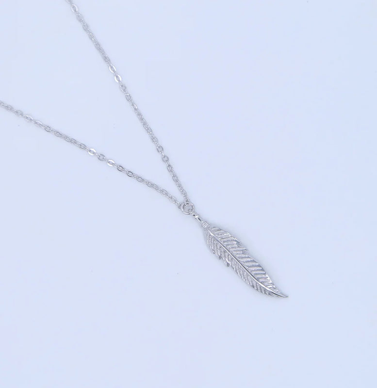 925 Sterling Silver Feather Charm Necklace for Girls