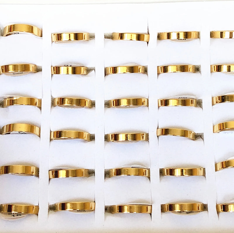 Wholesale 36/50pcs 4MM 6MM 8MM Gold-Plated Stainless Steel Rings Wedding Jewelry