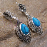 Natural Turquoise Bead Silver Hook Earrings Vintage