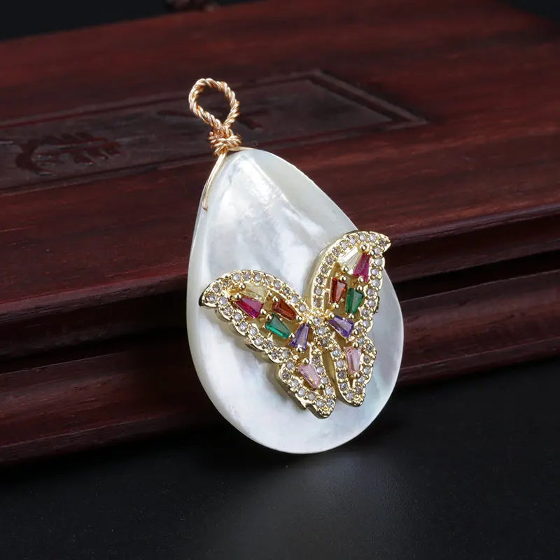 Rainbow CZ Butterfly Charm Choker Necklace