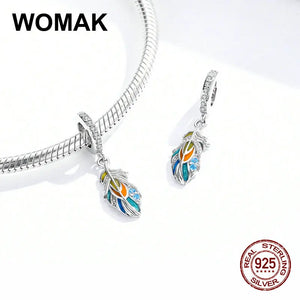 925 Silver Beads Feather Charm Pendant for Jewelry Making